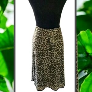 Vintage Express Animal Print Pencil Midi Skirt Lined Lace Hem Gold Shimmer Sz. L
